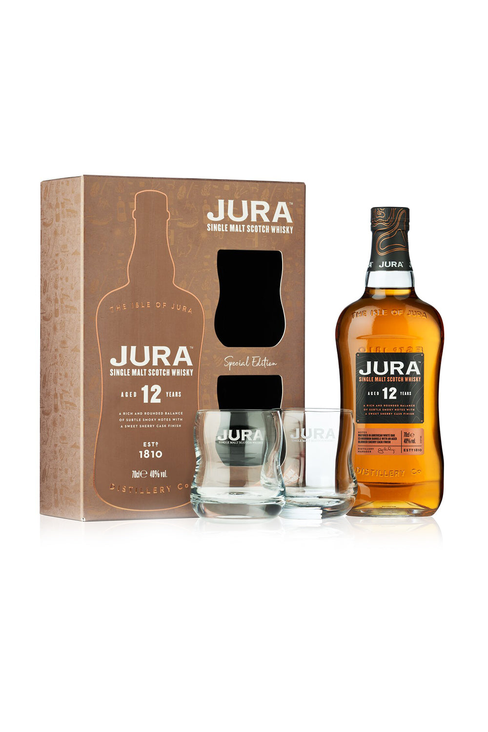 Jura 12 Single Malt Whiskey with 2 Glasses Gift Pack