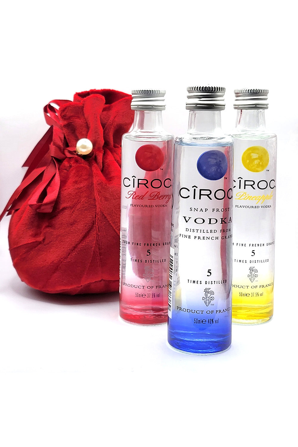 Ciroc Trio Miniature Set in Red Velvet Bag ( Red Cherry/Snap Frost/Pineapple )