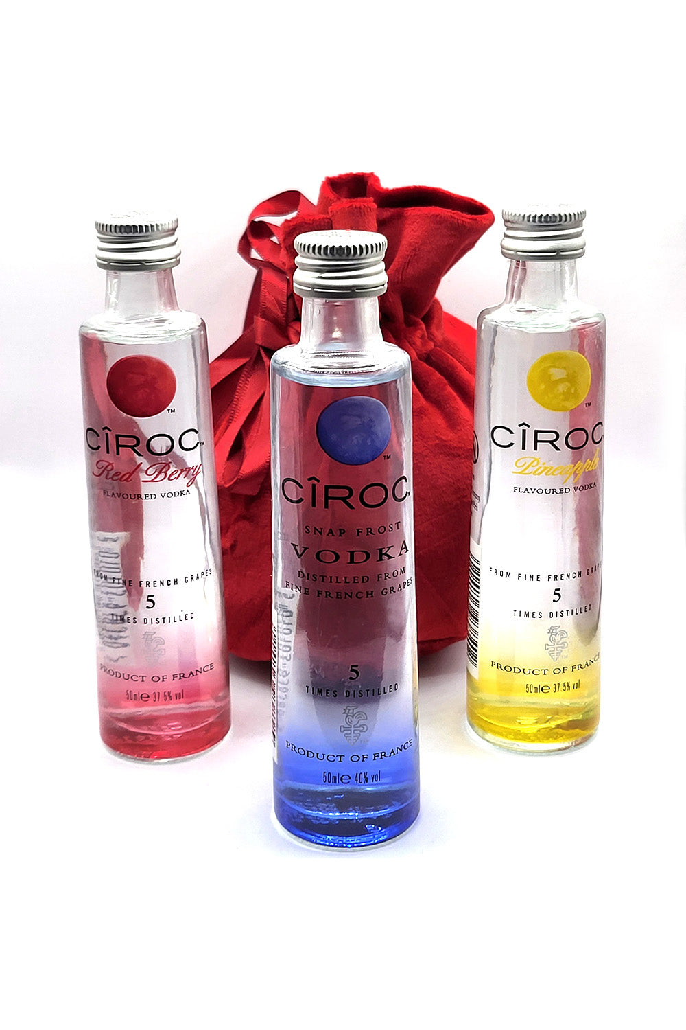 Ciroc Trio Miniature Set in Red Velvet Bag ( Red Cherry/Snap Frost/Pineapple )